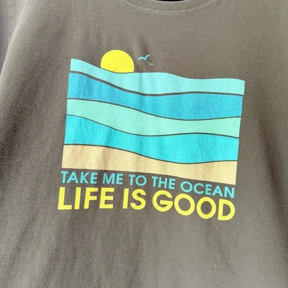 Life is Good Gray T-Shirt with Fun Graphic and “Take Me to the Ocean” text, XL - Picture 4 of 7